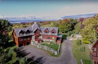 an aerial view of a large house at Sugar Hill Retreat #296692 in Lac-Brome