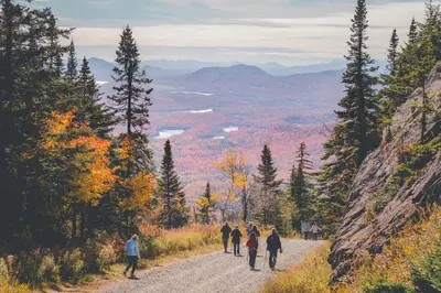 a group of people walking down a dirt road at Le Joford in Orford