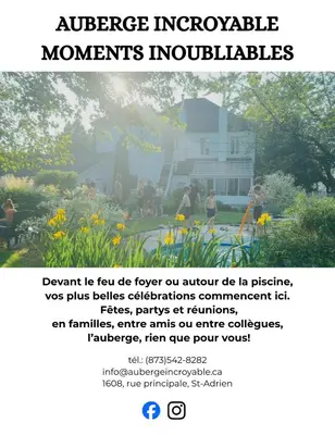 a flyer for an outdoor event with a picture of a garden at Auberge Incroyable in Saint Adrien