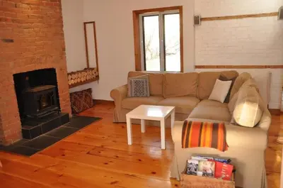 a living room with a couch and a fireplace at Le Tierra del Fuego by HomeInMontreal in Montréal