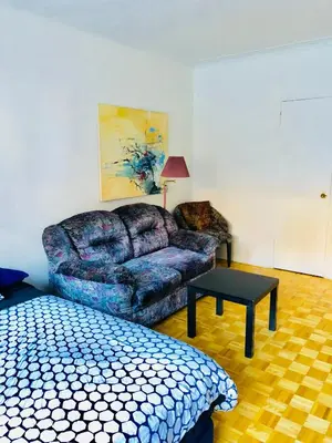 a living room with a couch and a couch and a table at Stylish Montreal Apartment: Comfortable Stay in the Golden Square Mile in Montréal
