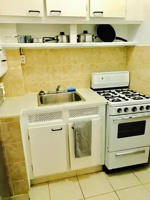 a kitchen with a sink and a stove at Stylish Montreal Apartment: Comfortable Stay in the Golden Square Mile in Montréal