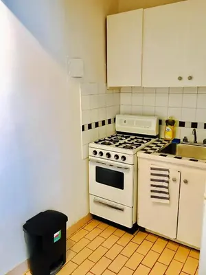 a kitchen with a white stove and a sink at Stylish Montreal Apartment: Comfortable Stay in the Golden Square Mile in Montréal
