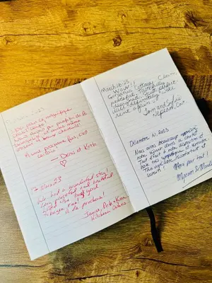 two pieces of paper on a table with handwriting at Woodpecker Spa and peace in Orford