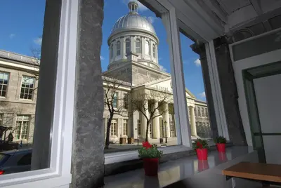 a view of the capitol building from a window at Alt Hostel in Montréal