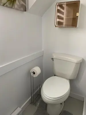 a bathroom with a white toilet and a mirror at Gîte des étoiles in Notre-Dame-Des-Bois