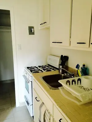 a kitchen with a stove and a sink at Stylish Montreal Apartment: Comfortable Stay in the Golden Square Mile in Montréal