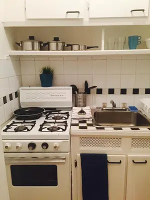 a kitchen with a stove and a sink at Stylish Montreal Apartment: Comfortable Stay in the Golden Square Mile in Montréal
