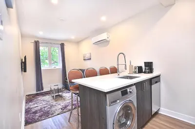 a kitchen with a sink and a washing machine at Beautiful 2BDR in Heart of Plateau Mont-Royal A in Montréal