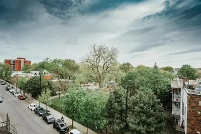 a city street with cars parked on the side of a road at New Spacious and Cozy 2bdr Apartment in Montréal