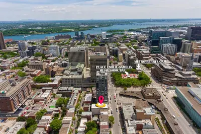 an aerial view of a city with a large city at Central Studio in Montréal