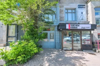 a tree in front of a building with a store at Take a break in a modern loft on Plateau-Mont-Royal in Montréal