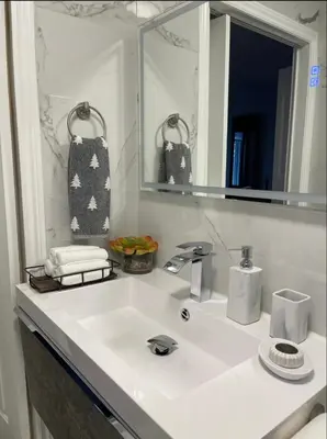 a bathroom with a white sink and a mirror at Feels like a Home ,Away from Home ! in Montréal