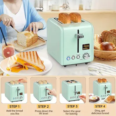 a toaster with different pictures of a person making a sandwich at Sky Bridge Spectacular in Montréal