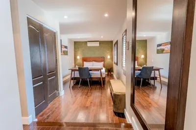 a hallway with a dining room with a table and chairs at Self Check-In Boutique Hotel - Quartier latin - Room 203 in Montréal
