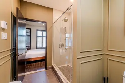 a bathroom with a shower and a walk in shower at Self Check-In Boutique Hotel - Quartier latin - Room 302 in Montréal