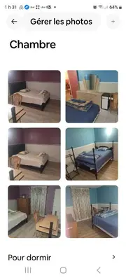 a collage of pictures of a bed with differentitures at Chambre privée avec clefs intime et privée in Montréal