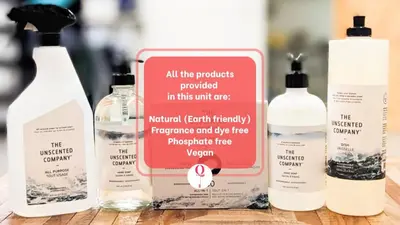 a group of four bottles of products on a table at #6 - Artistic Studio - Self Check in - Plateau - St-Denis - AC - TV in Montréal