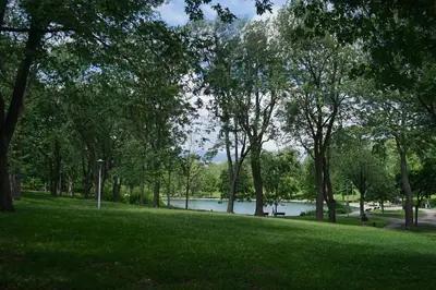 a park with a lake and trees and green grass at cute 2 bedroom unit, ground floor, downtown, 32 days minimum in Montréal