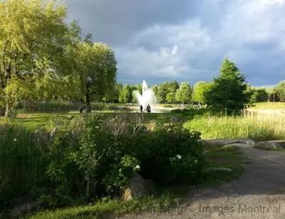 a park with a fountain in the middle of a field at Huge 3 Bedroom Condo with a Large Patio in Montréal