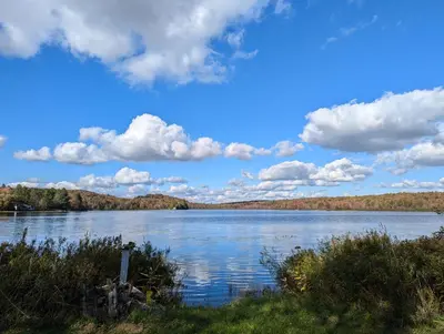 a view of a lake on a cloudy day at Lac et Montagne Eastman in Eastman