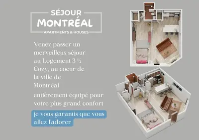 a plan of a house with a floor plan at Logement 1 pièce Cozy - Parfait pour Courts Séjours in Montréal
