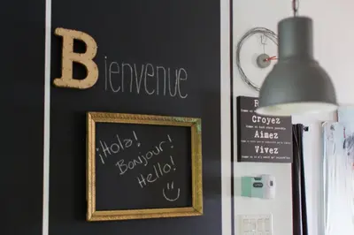 a chalkboard on a wall with writing on it at Piece of heaven near Montreal in Saint-Marc-sur-Richelieu