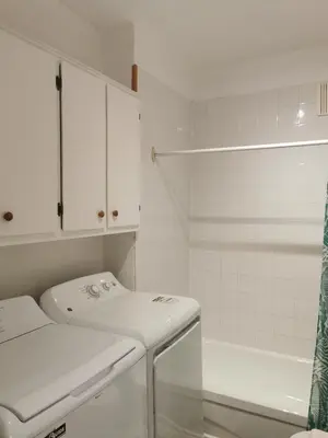 a white bathroom with a toilet and a shower at Grand Appartement centre-ville 1227, 3 chambres in Montréal