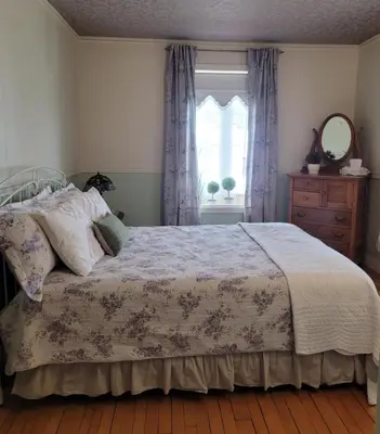 a bedroom with a bed with a dresser and a window at Gîte champêtre Chesham in Notre-Dame-Des-Bois