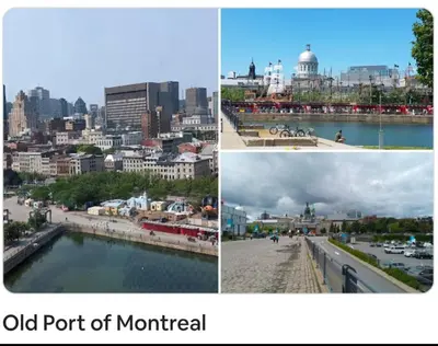 a collage of pictures of a city and a harbor at 2 beds in a private room B with a free parking -15 min from downtown in Longueuil