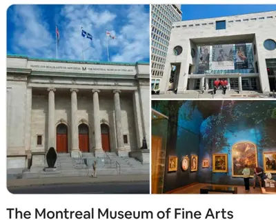 a collage of pictures of the museum of fine arts at 2 beds in a private room B with a free parking -15 min from downtown in Longueuil