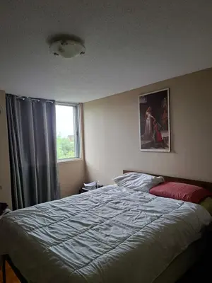 a bedroom with a large bed and a window at Nun island in Montréal