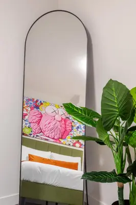 a mirror in a room with a plant at Plateau Powerhouse 5BR and 2BA Apt in Montréal