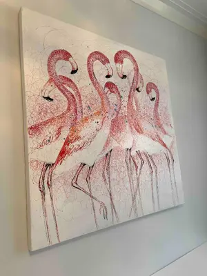 a painting of flamingos on a wall at Large Sunny 3 bedroom home in great neighbourhood in Montréal