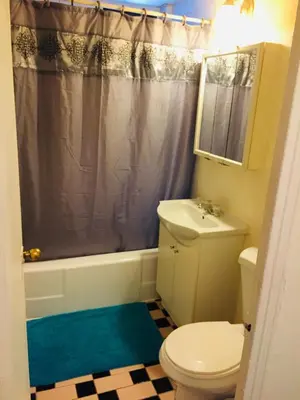 a bathroom with a toilet and a sink and a shower at Modern City Studio Living in the Golden Square Mile in Montréal