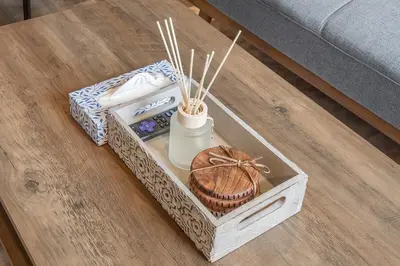 a box on a table with some items on it at Skyline Suite - Modern 1 BR in Montréal
