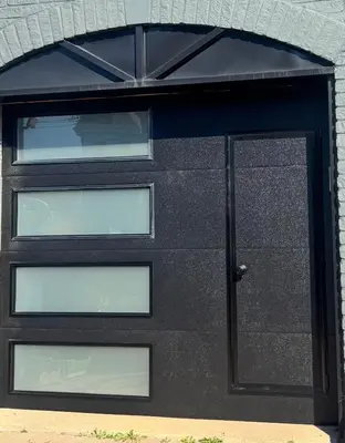 a black door with windows on a building at Perfect location brand new basement 1 bedroom full basement with kitchen in unit laundry separated in Laval