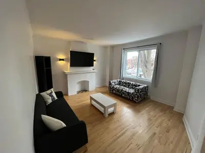 a living room with a couch and a fireplace at Urban Comfort 3BR Apartment in NDG in Montréal