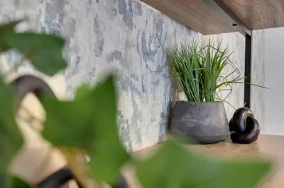 a plant sitting on a shelf next to a wall at The Sherbrooke Suite 101 in Montréal