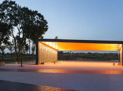 a pavilion with lights on it at night at NEW LOFT -WIFI -Quiet -Tohu -Easy Transit -Park in Montréal