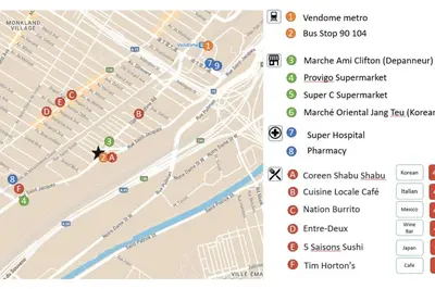 a screenshot of the google maps app at 208 - Modern Cozy Bright Apt with 2BR,Gym,Prking,DT&Airport in Montréal