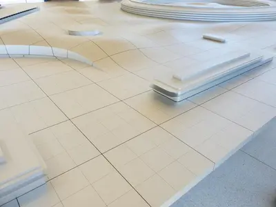 a white tiled floor with plates on top of it at Motel châteauterrebonne in Terrebonne