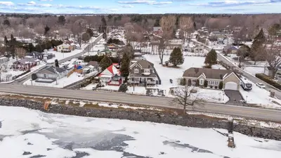 an aerial view of a town in the snow at A Getaway on Lake Champlain in Venise-en-Québec