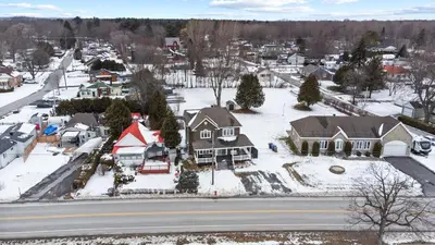 an aerial view of a town in the snow at A Getaway on Lake Champlain in Venise-en-Québec