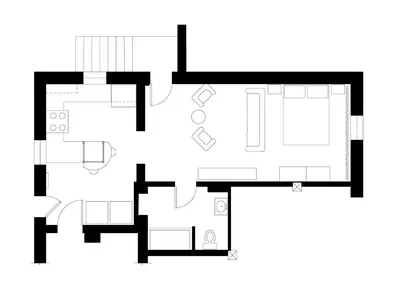 a black and white floor plan of a house at L'Adresse Botanique - Studio in Montréal