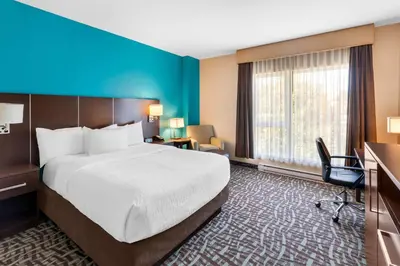a hotel room with a bed and a large window at Best Western Plus Hotel Montreal in Montréal