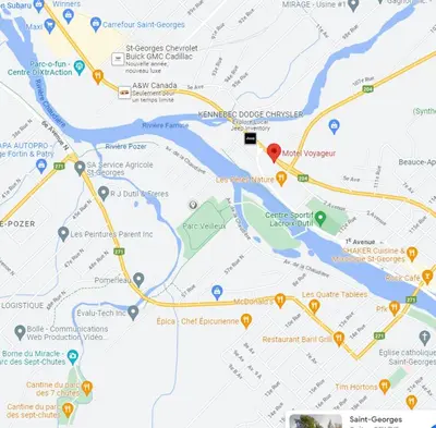 a map of the city of genebourg with a red dot at Hôtel Motel Le Voyageur in Saint-Georges