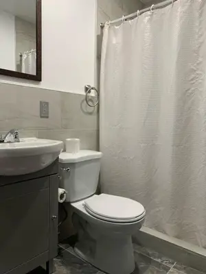 a bathroom with a toilet and a sink and a shower at Hotel Bon Accueil in Montréal