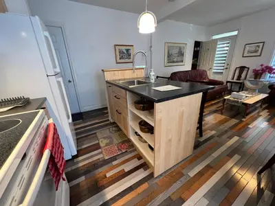 a kitchen with a sink and a counter top at Le 2316 in Saint-Hyacinthe