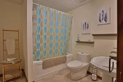 a bathroom with a toilet and a shower at Ranch St-Hubert in Saint-Herménégilde